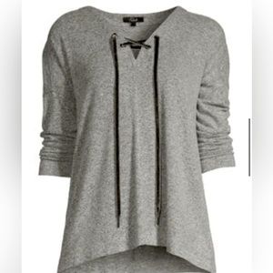 Rails Velvet Tie Neck Top (Leigh Fuzzy Grey)